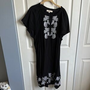 LOFT Black and White Floral Midi Dress